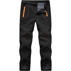 imageTBMPOY Mens Snow Ski Hiking Pants Waterproof Winter Fleece Lined Pants Camping Skiing Ice Fishing Pants with BeltA1thick Black