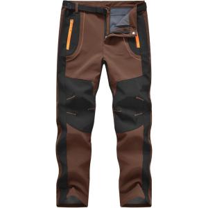 imageTBMPOY Mens Snow Ski Hiking Pants Waterproof Winter Fleece Lined Pants Camping Skiing Ice Fishing Pants with BeltA1thick Brown