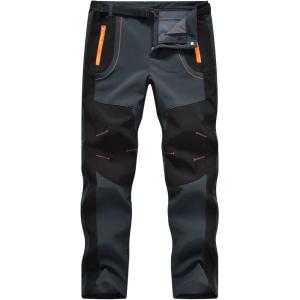 imageTBMPOY Mens Snow Ski Hiking Pants Waterproof Winter Fleece Lined Pants Camping Skiing Ice Fishing Pants with BeltA1thick Grey