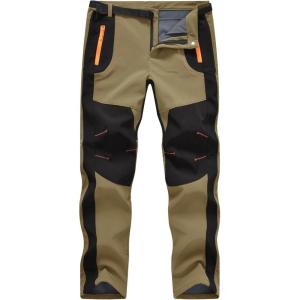 imageTBMPOY Mens Snow Ski Hiking Pants Waterproof Winter Fleece Lined Pants Camping Skiing Ice Fishing Pants with BeltA1thick Khaki