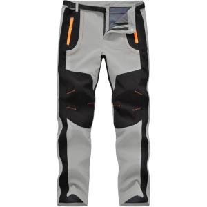 imageTBMPOY Mens Snow Ski Hiking Pants Waterproof Winter Fleece Lined Pants Camping Skiing Ice Fishing Pants with BeltA1thick Light Grey