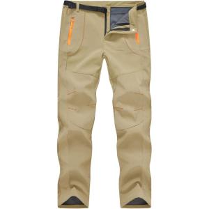 imageTBMPOY Mens Snow Ski Hiking Pants Waterproof Winter Fleece Lined Pants Camping Skiing Ice Fishing Pants with BeltA1thick Light Khaki