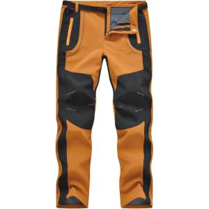 imageTBMPOY Mens Snow Ski Hiking Pants Waterproof Winter Fleece Lined Pants Camping Skiing Ice Fishing Pants with BeltA1thick Orange