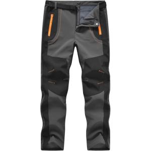 imageTBMPOY Mens Snow Ski Hiking Pants Waterproof Winter Fleece Lined Pants Camping Skiing Ice Fishing Pants with BeltA1thick Steel Grey