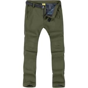 imageTBMPOY Mens Snow Ski Hiking Pants Waterproof Winter Fleece Lined Pants Camping Skiing Ice Fishing Pants with BeltA2thick Armygreen