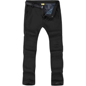 imageTBMPOY Mens Snow Ski Hiking Pants Waterproof Winter Fleece Lined Pants Camping Skiing Ice Fishing Pants with BeltA2thick Black