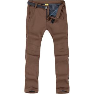 imageTBMPOY Mens Snow Ski Hiking Pants Waterproof Winter Fleece Lined Pants Camping Skiing Ice Fishing Pants with BeltA2thick Brown