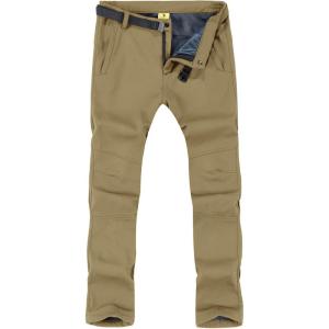 imageTBMPOY Mens Snow Ski Hiking Pants Waterproof Winter Fleece Lined Pants Camping Skiing Ice Fishing Pants with BeltA2thick Khaki