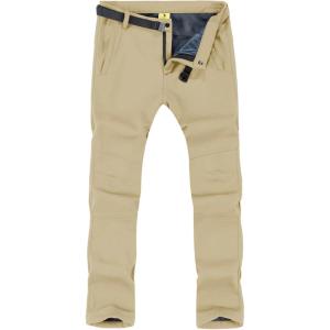imageTBMPOY Mens Snow Ski Hiking Pants Waterproof Winter Fleece Lined Pants Camping Skiing Ice Fishing Pants with BeltA2thick Light Khaki