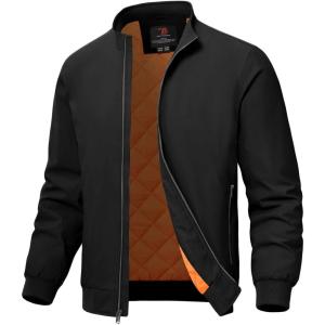 imageTBMPOY Mens Winter Lightweight Bomber Jackets Water Resistant Fall Casual Windbreakers Quilted Full Zip Windproof Work CoatsBlack