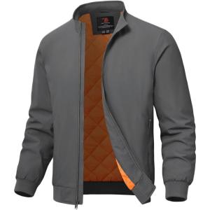 imageTBMPOY Mens Winter Lightweight Bomber Jackets Water Resistant Fall Casual Windbreakers Quilted Full Zip Windproof Work CoatsDark Grey