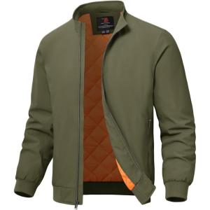 imageTBMPOY Mens Winter Lightweight Bomber Jackets Water Resistant Fall Casual Windbreakers Quilted Full Zip Windproof Work CoatsGreen