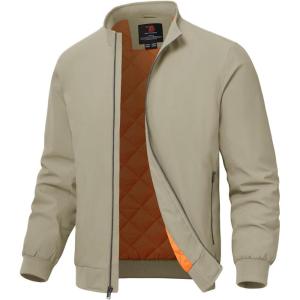 imageTBMPOY Mens Winter Lightweight Bomber Jackets Water Resistant Fall Casual Windbreakers Quilted Full Zip Windproof Work CoatsKhaki