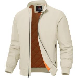 imageTBMPOY Mens Winter Lightweight Bomber Jackets Water Resistant Fall Casual Windbreakers Quilted Full Zip Windproof Work CoatsLight Khaki