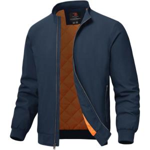 imageTBMPOY Mens Winter Lightweight Bomber Jackets Water Resistant Fall Casual Windbreakers Quilted Full Zip Windproof Work CoatsNavy