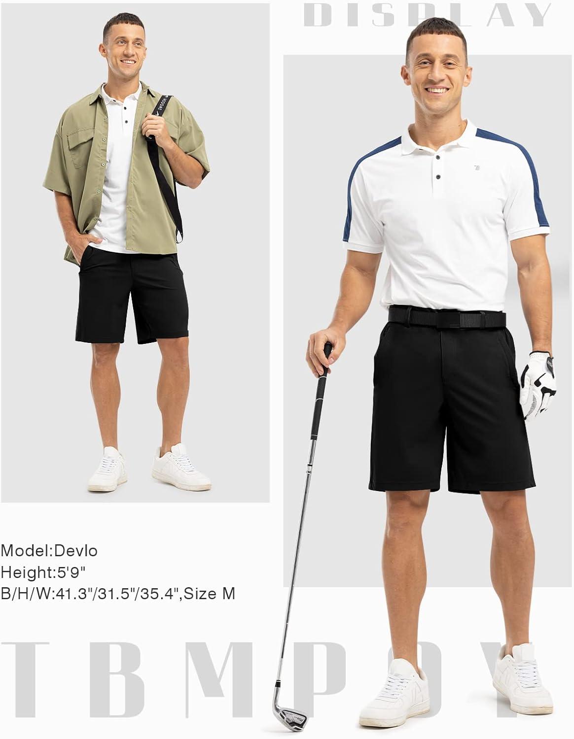 imageTBMPOY Mens 9 Golf Work Shorts Stretch Waistband Dry Fit Hiking Casual Business Dress Athletic Shorts 3 Pockets Black 36
