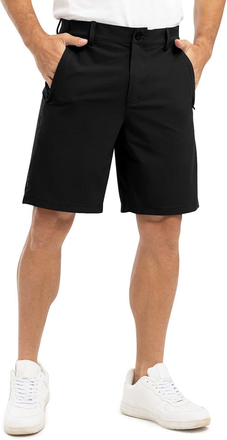 imageTBMPOY Mens 9 Golf Work Shorts Stretch Waistband Dry Fit Hiking Casual Business Dress Athletic Shorts 3 Pockets Black 36
