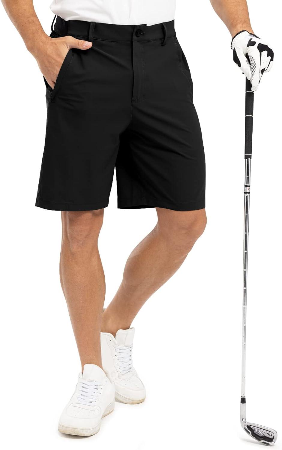 imageTBMPOY Mens 9 Golf Work Shorts Stretch Waistband Dry Fit Hiking Casual Business Dress Athletic Shorts 3 Pockets Black 36