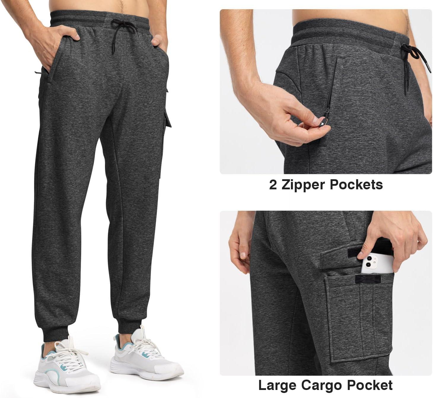 imageTBMPOY Mens Cargo Sweatpants Joggers Winter Fleece Lined Pants Gym Running Cotton Pants with Zipper PocketsDark Grey
