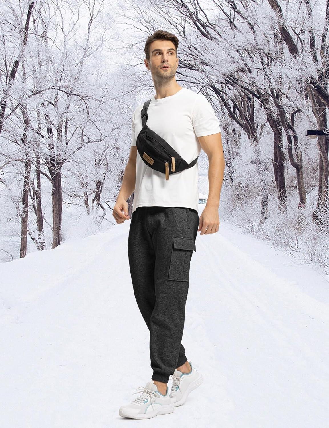 imageTBMPOY Mens Cargo Sweatpants Joggers Winter Fleece Lined Pants Gym Running Cotton Pants with Zipper PocketsDark Grey