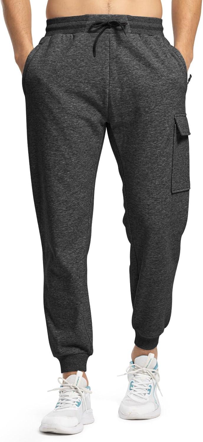 imageTBMPOY Mens Cargo Sweatpants Joggers Winter Fleece Lined Pants Gym Running Cotton Pants with Zipper PocketsDark Grey