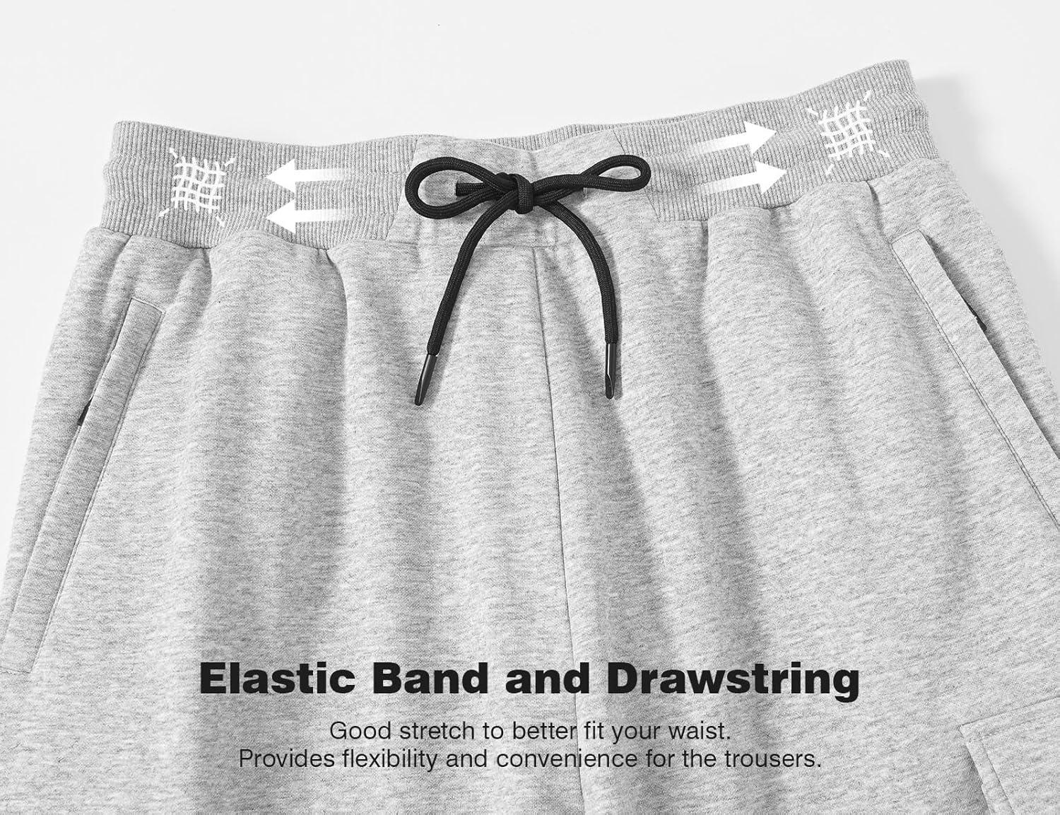 imageTBMPOY Mens Cargo Sweatpants Joggers Winter Fleece Lined Pants Gym Running Cotton Pants with Zipper PocketsLight Grey