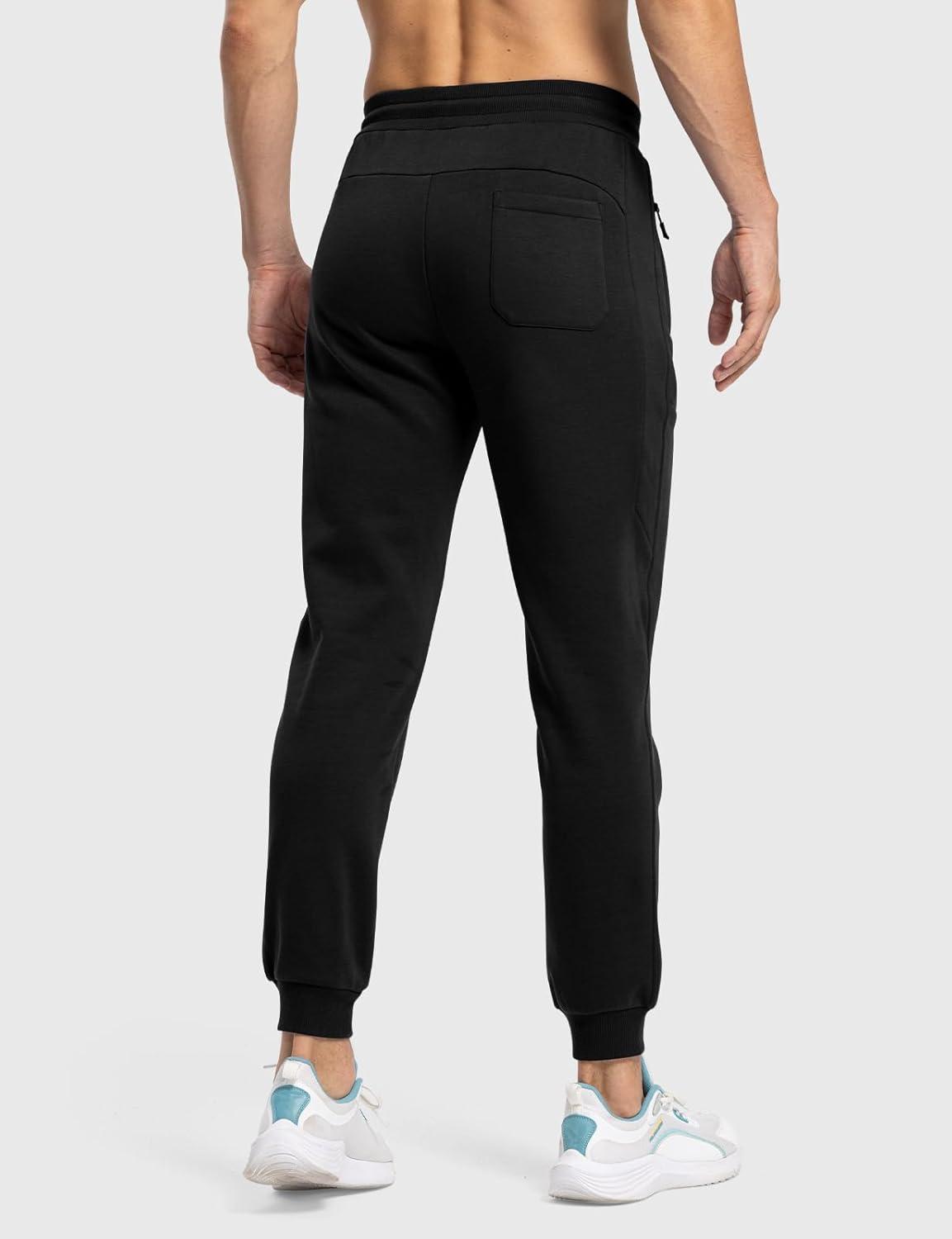 imageTBMPOY Mens Comfy Pants Fleece Lined Joggers Zipper Pockets Cotton Elastic Waist Sweatpants Athletic Running Golf TrackBlack02