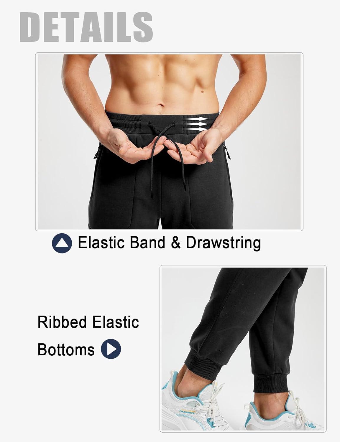 imageTBMPOY Mens Comfy Pants Fleece Lined Joggers Zipper Pockets Cotton Elastic Waist Sweatpants Athletic Running Golf TrackBlack02