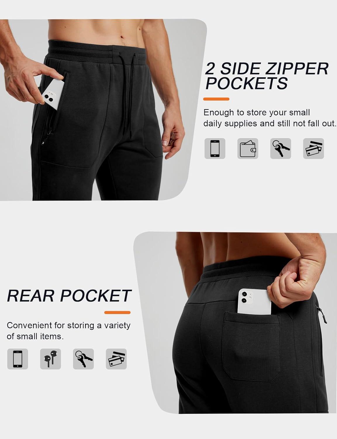 imageTBMPOY Mens Comfy Pants Fleece Lined Joggers Zipper Pockets Cotton Elastic Waist Sweatpants Athletic Running Golf TrackBlack02