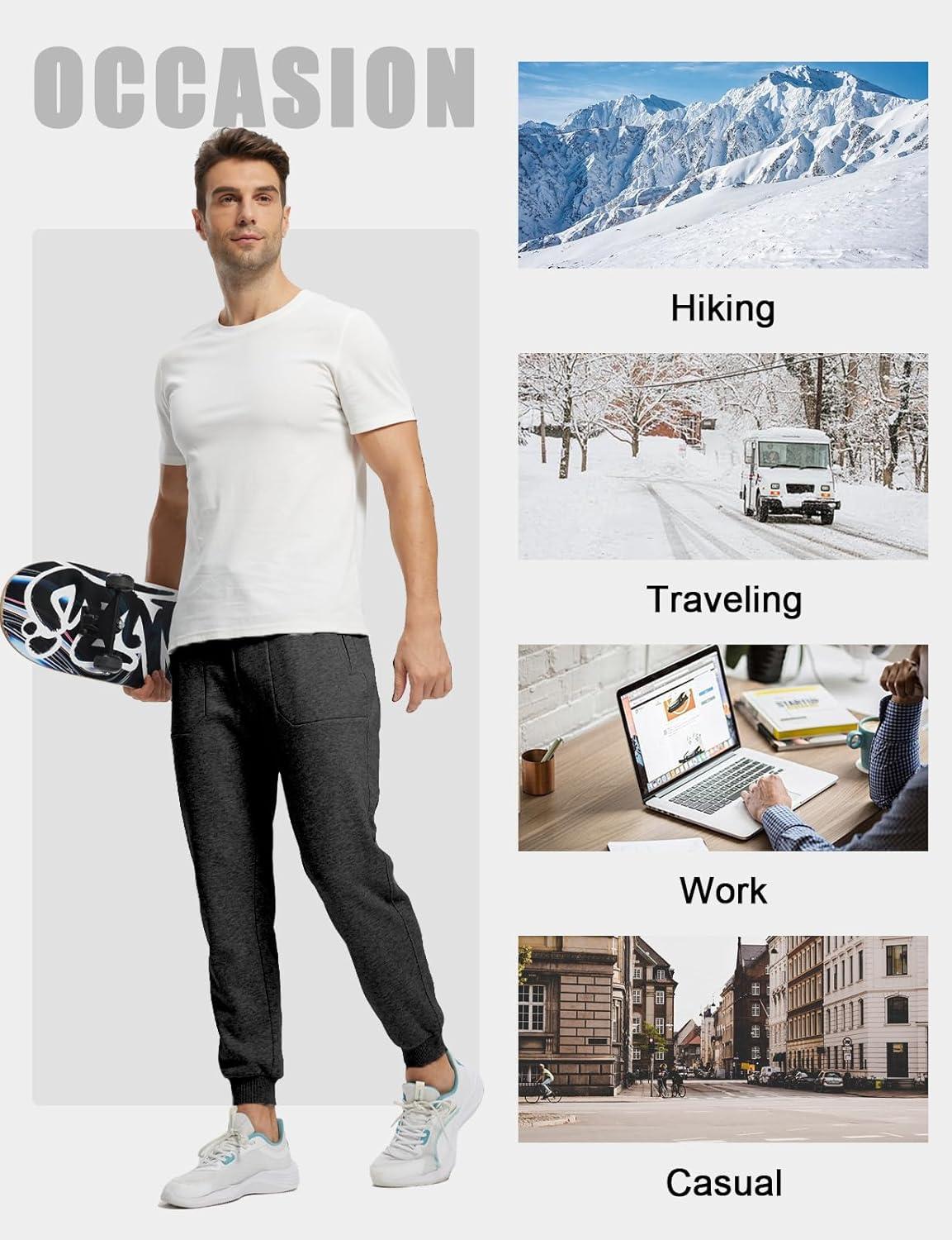 imageTBMPOY Mens Comfy Pants Fleece Lined Joggers Zipper Pockets Cotton Elastic Waist Sweatpants Athletic Running Golf TrackDark Grey02