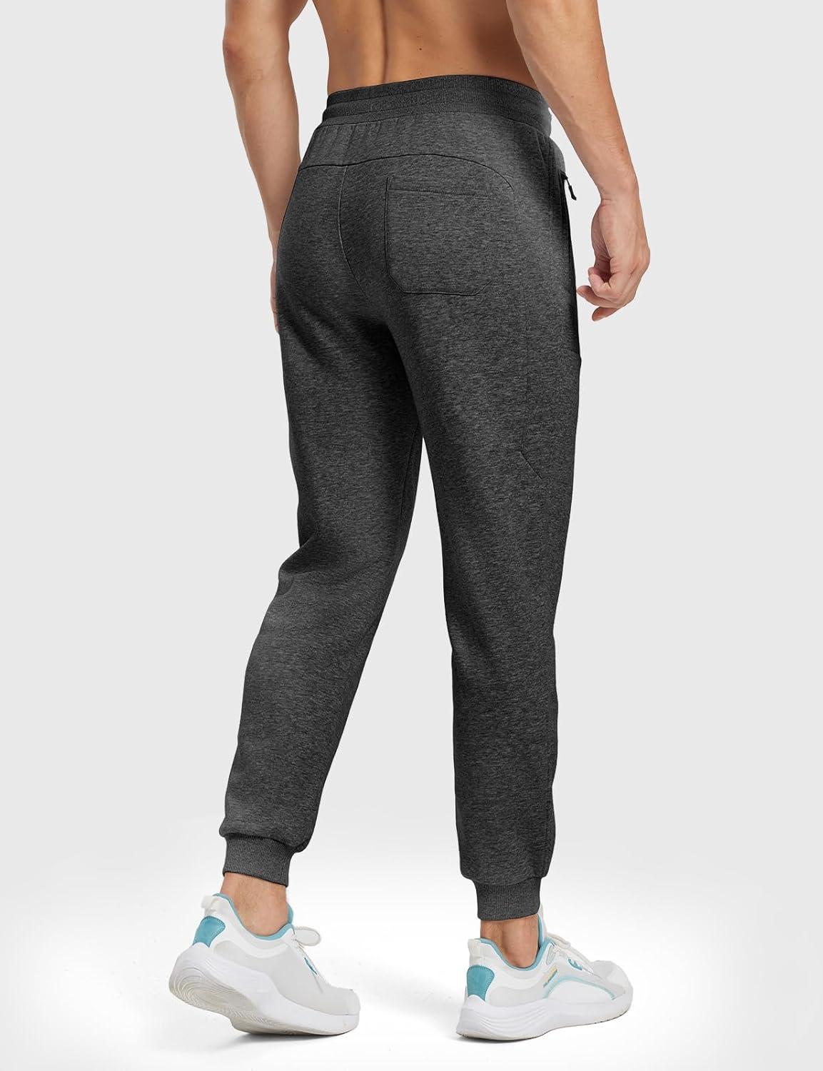 imageTBMPOY Mens Comfy Pants Fleece Lined Joggers Zipper Pockets Cotton Elastic Waist Sweatpants Athletic Running Golf TrackDark Grey02