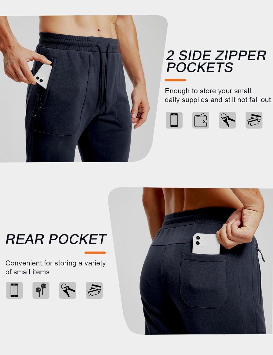 imageTBMPOY Mens Comfy Pants Fleece Lined Joggers Zipper Pockets Cotton Elastic Waist Sweatpants Athletic Running Golf TrackNavy02