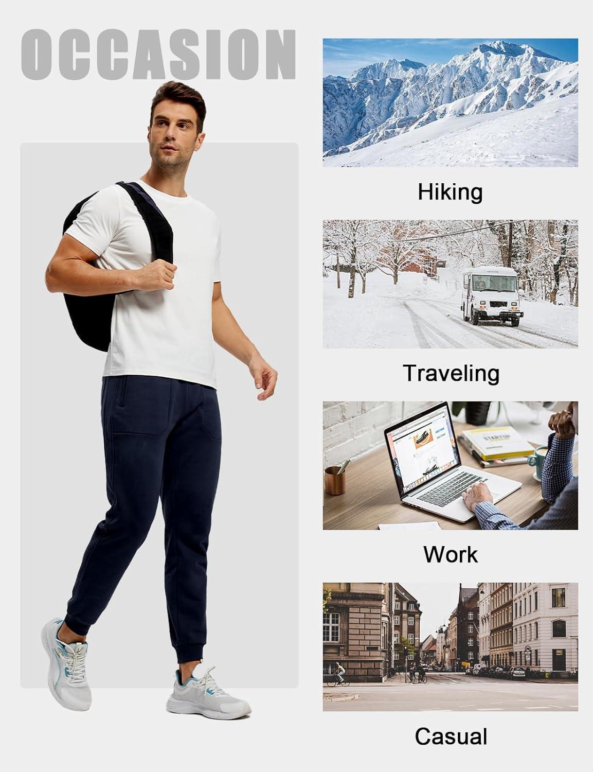 imageTBMPOY Mens Comfy Pants Fleece Lined Joggers Zipper Pockets Cotton Elastic Waist Sweatpants Athletic Running Golf TrackNavy02