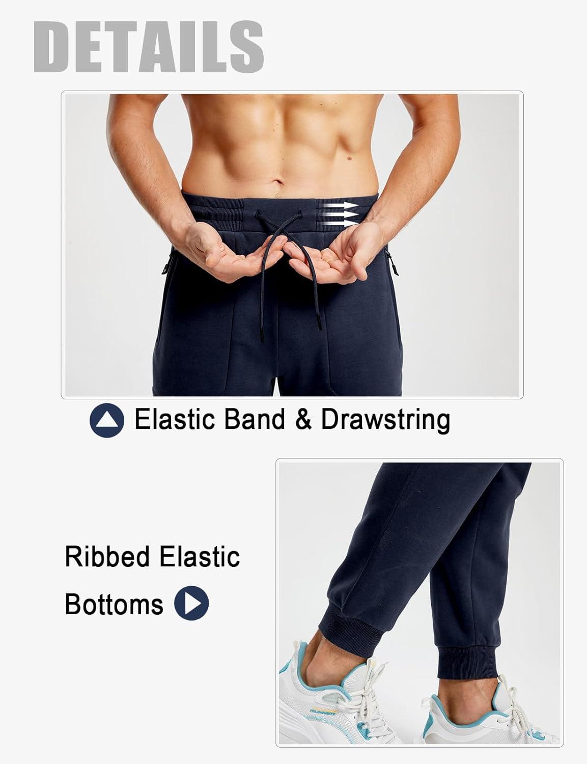 imageTBMPOY Mens Comfy Pants Fleece Lined Joggers Zipper Pockets Cotton Elastic Waist Sweatpants Athletic Running Golf TrackNavy02