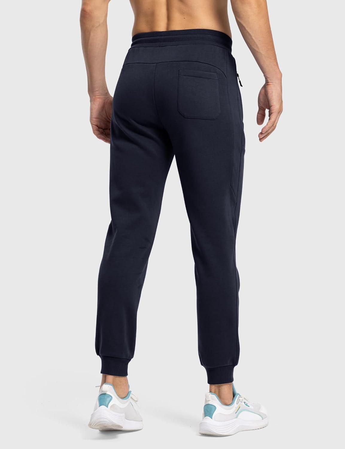 imageTBMPOY Mens Comfy Pants Fleece Lined Joggers Zipper Pockets Cotton Elastic Waist Sweatpants Athletic Running Golf TrackNavy02