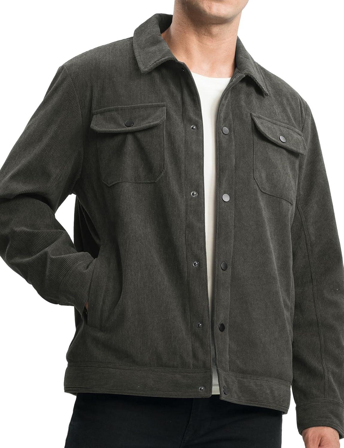 imageTBMPOY Mens Corduroy Jacket Sherpa Fleece Lined Jackets Warm Winter Trucker Work Casual Hiking Coat with 5 PocketsDark Grey