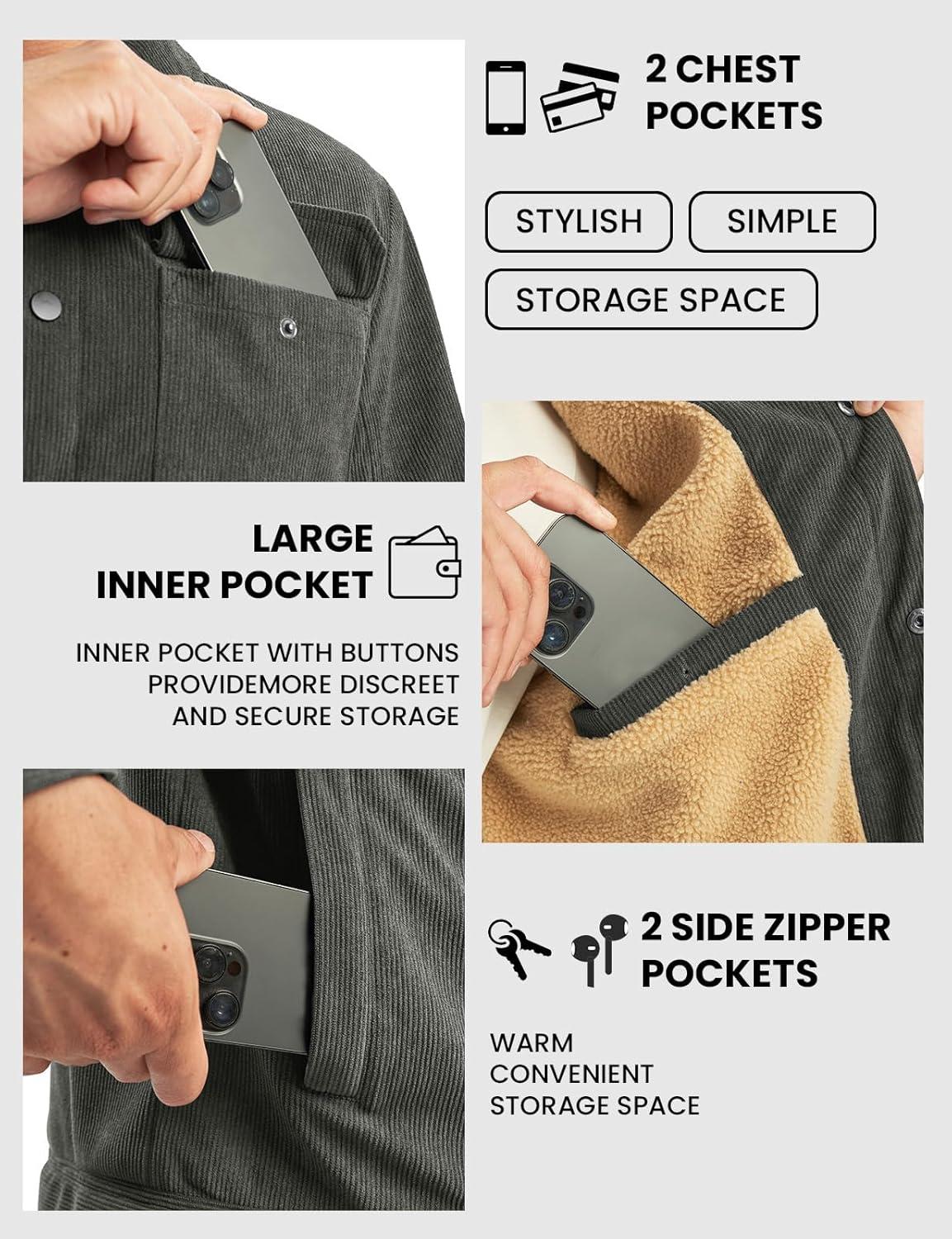 imageTBMPOY Mens Corduroy Jacket Sherpa Fleece Lined Jackets Warm Winter Trucker Work Casual Hiking Coat with 5 PocketsDark Grey