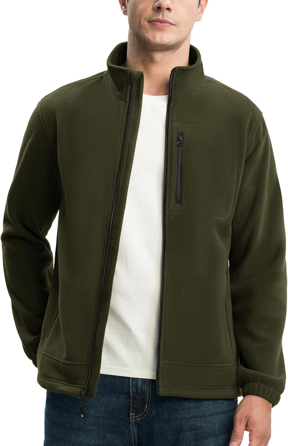imageTBMPOY Mens Fleece Jackets Lightweight FullZip Fall Jacket Outdoor Hiking Warm Winter Coats with PocketsArmy Green