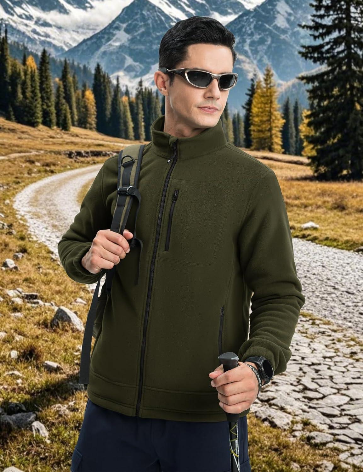 imageTBMPOY Mens Fleece Jackets Lightweight FullZip Fall Jacket Outdoor Hiking Warm Winter Coats with PocketsArmy Green