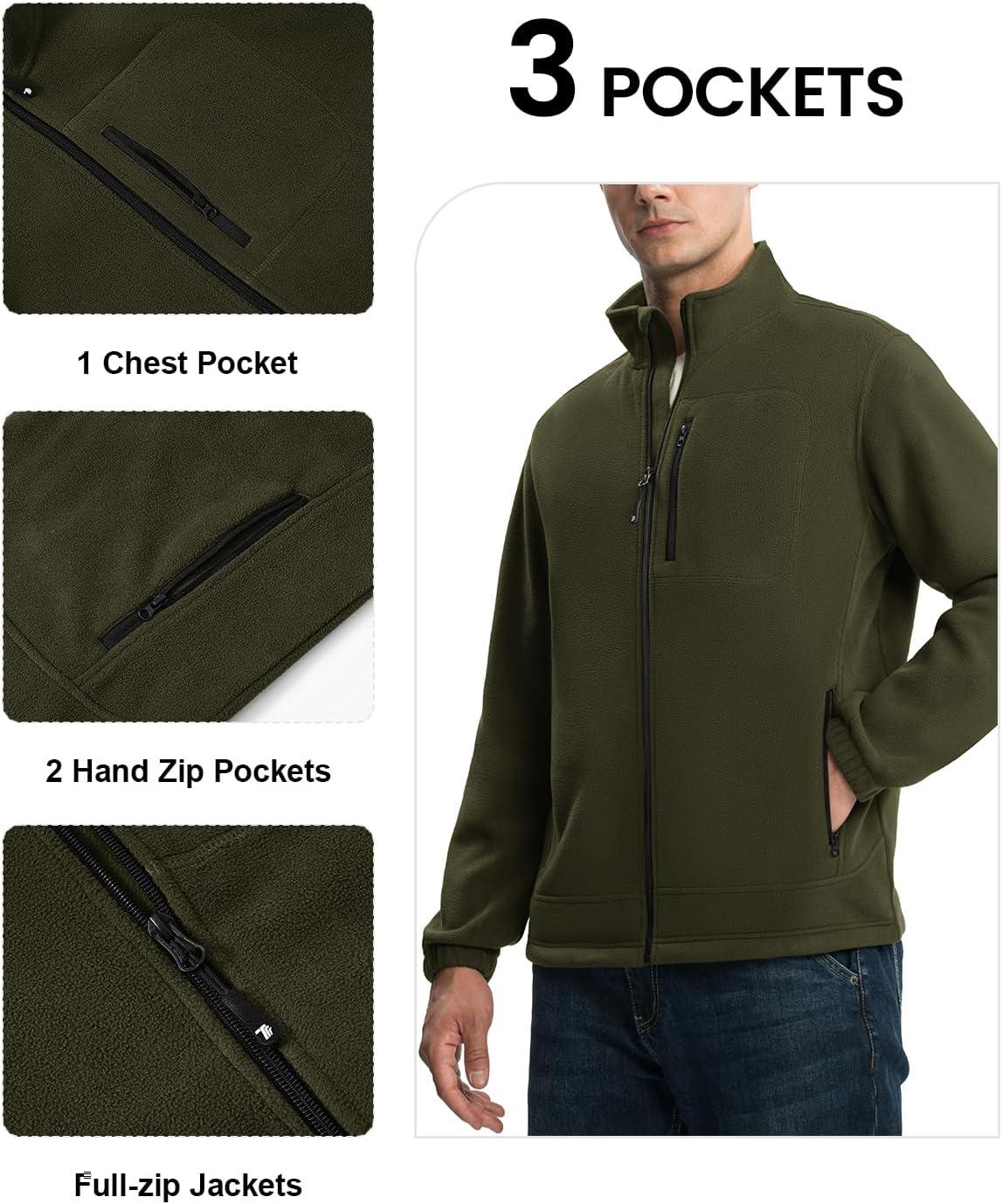 imageTBMPOY Mens Fleece Jackets Lightweight FullZip Fall Jacket Outdoor Hiking Warm Winter Coats with PocketsArmy Green