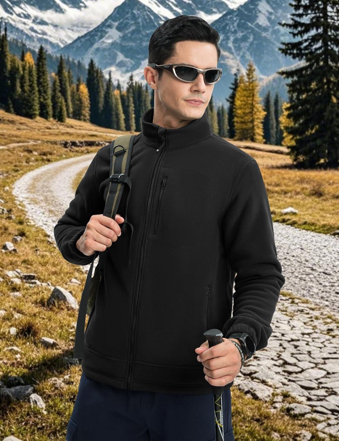 imageTBMPOY Mens Fleece Jackets Lightweight FullZip Fall Jacket Outdoor Hiking Warm Winter Coats with PocketsBlack