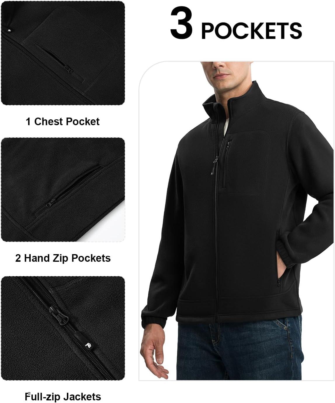 imageTBMPOY Mens Fleece Jackets Lightweight FullZip Fall Jacket Outdoor Hiking Warm Winter Coats with PocketsBlack