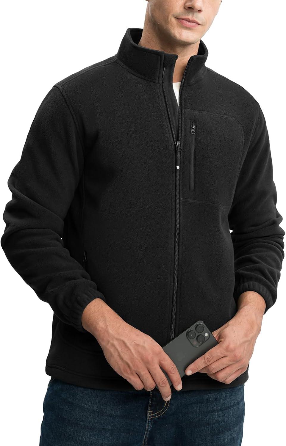 imageTBMPOY Mens Fleece Jackets Lightweight FullZip Fall Jacket Outdoor Hiking Warm Winter Coats with PocketsBlack