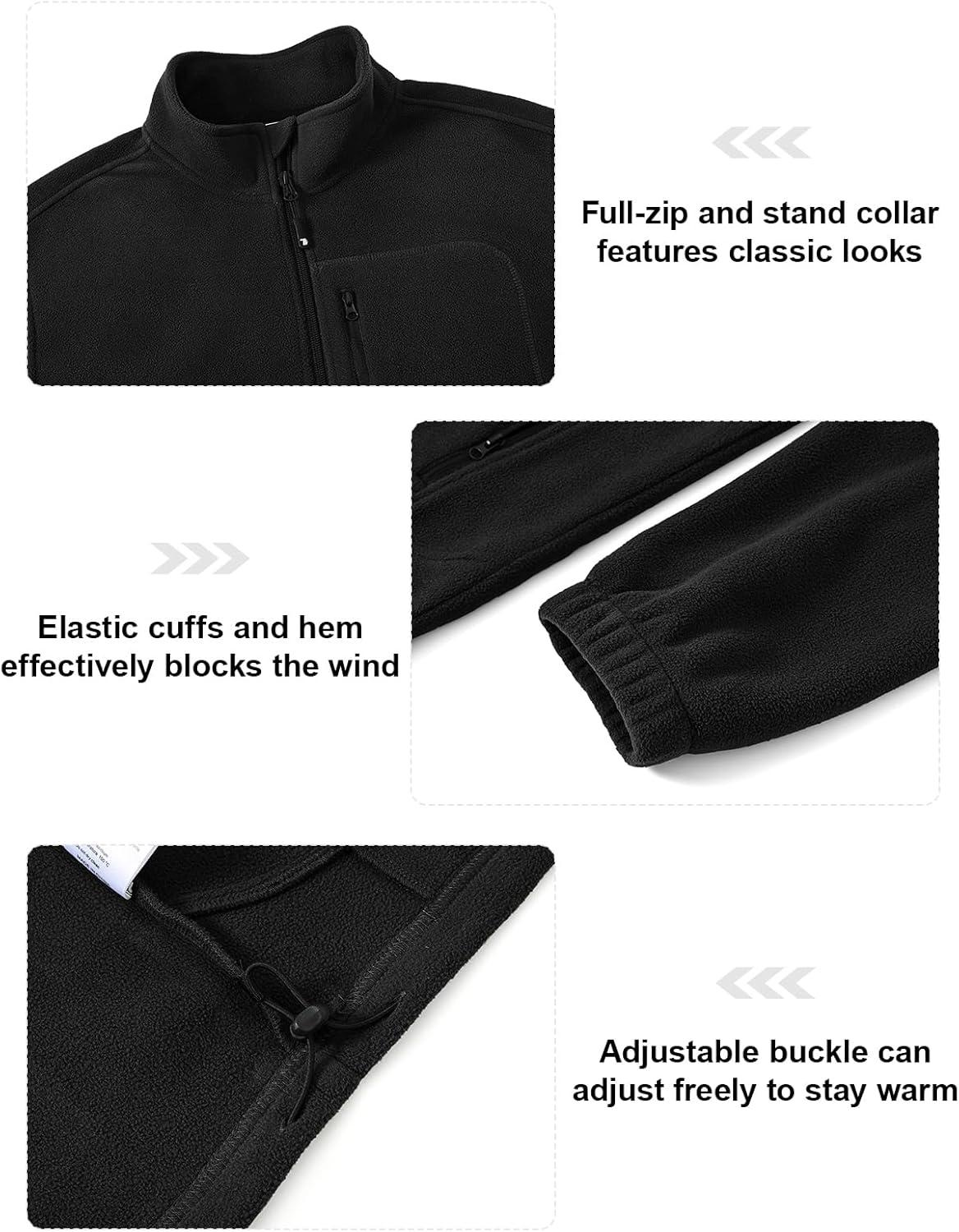 imageTBMPOY Mens Fleece Jackets Lightweight FullZip Fall Jacket Outdoor Hiking Warm Winter Coats with PocketsBlack