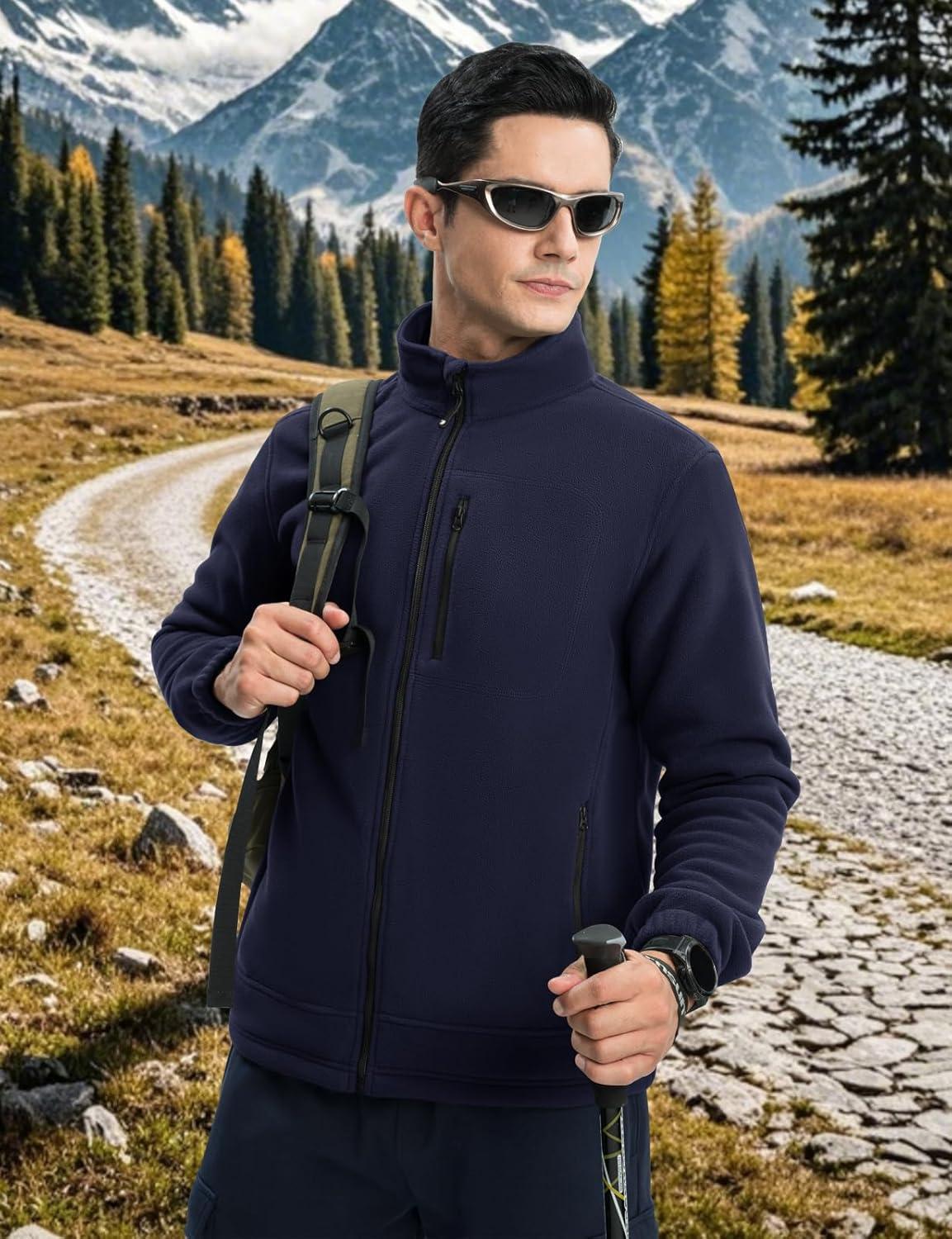 imageTBMPOY Mens Fleece Jackets Lightweight FullZip Fall Jacket Outdoor Hiking Warm Winter Coats with PocketsDark Blue