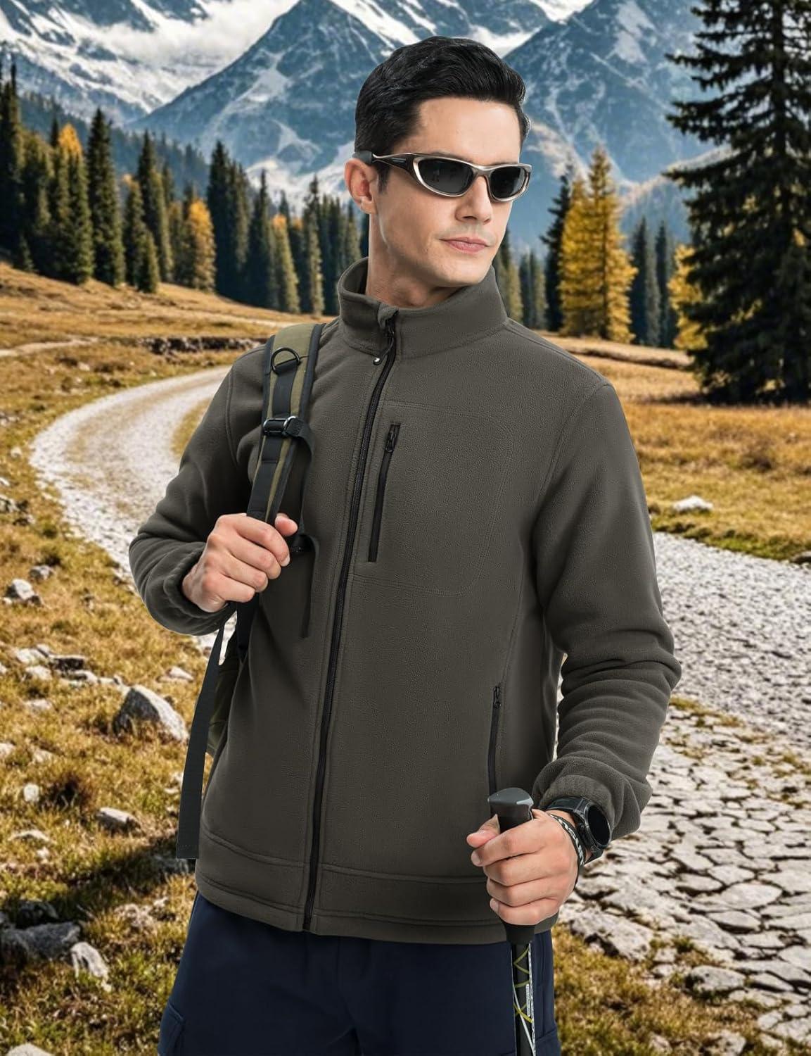 imageTBMPOY Mens Fleece Jackets Lightweight FullZip Fall Jacket Outdoor Hiking Warm Winter Coats with PocketsGray