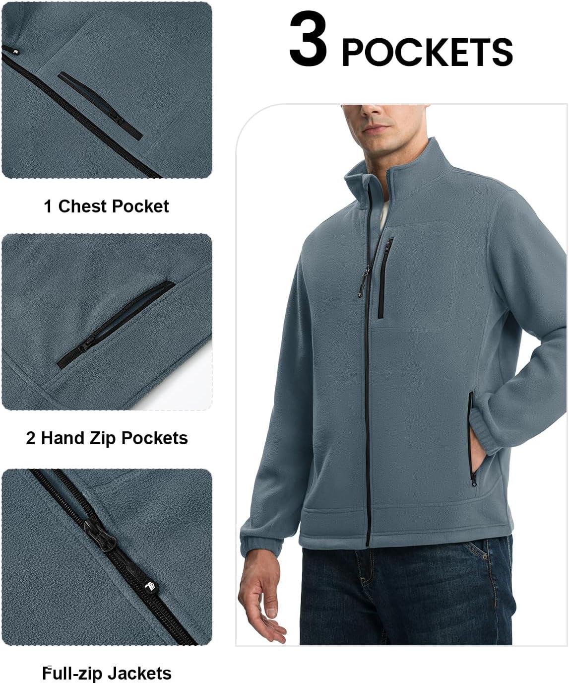 imageTBMPOY Mens Fleece Jackets Lightweight FullZip Fall Jacket Outdoor Hiking Warm Winter Coats with PocketsLight Blue