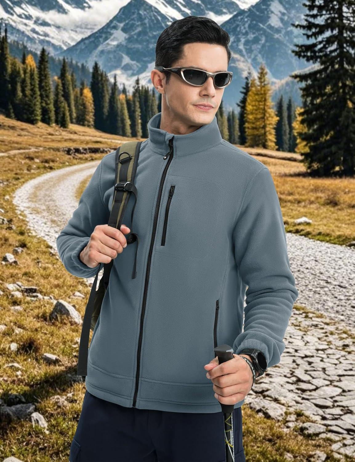 imageTBMPOY Mens Fleece Jackets Lightweight FullZip Fall Jacket Outdoor Hiking Warm Winter Coats with PocketsLight Blue