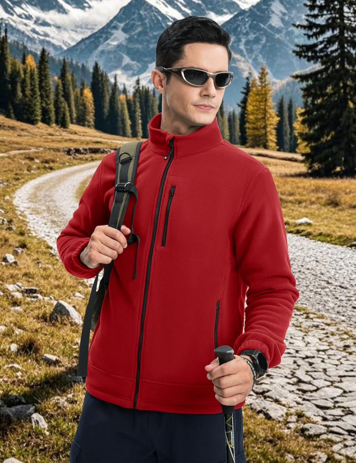 imageTBMPOY Mens Fleece Jackets Lightweight FullZip Fall Jacket Outdoor Hiking Warm Winter Coats with PocketsRed