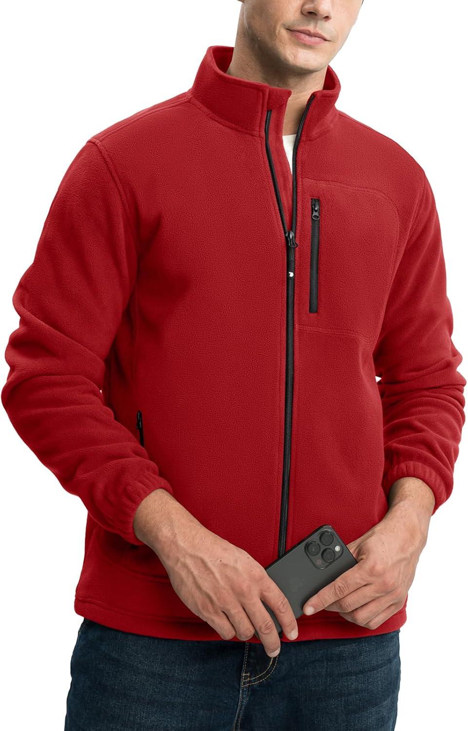 imageTBMPOY Mens Fleece Jackets Lightweight FullZip Fall Jacket Outdoor Hiking Warm Winter Coats with PocketsRed